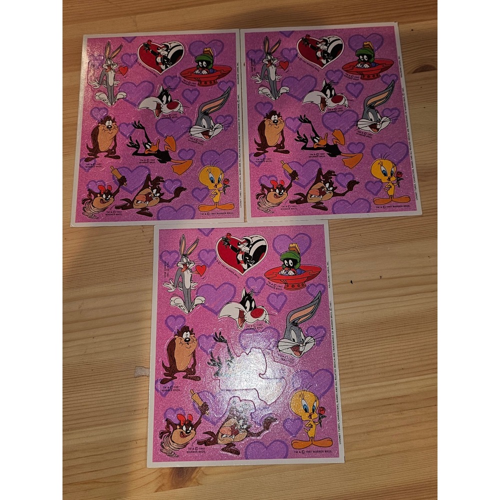 3 Sheets Vintage Hallmark Warner Bro Taz Tweety Bugs Bunny Looney Tunes Stickers